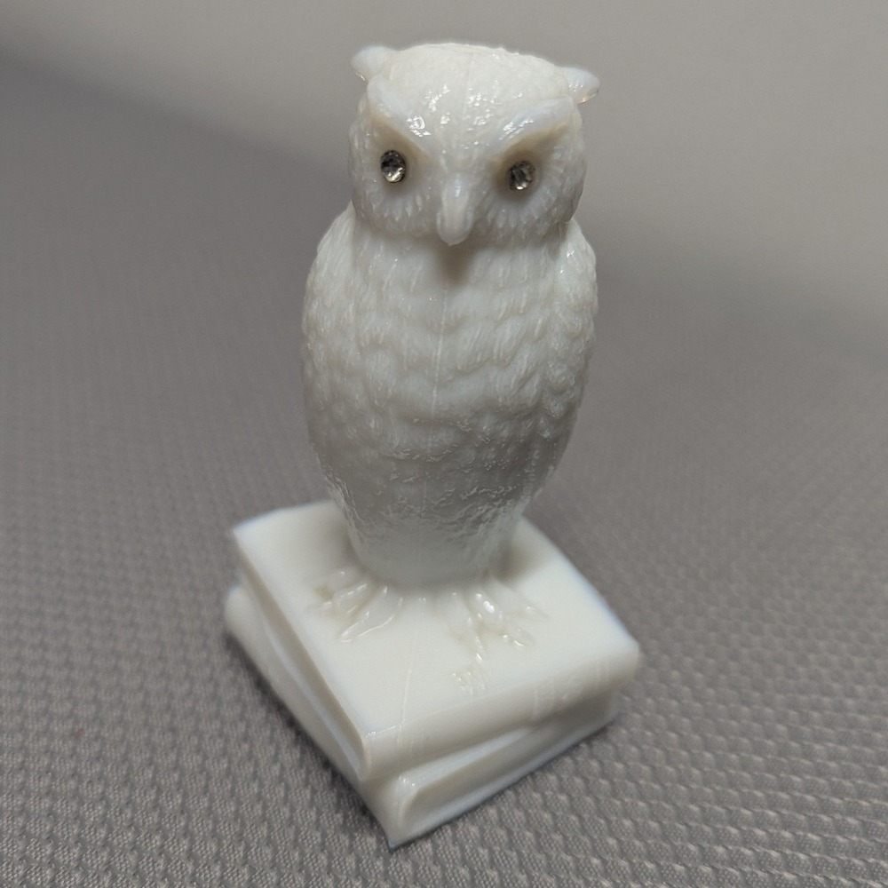 VTG Owl on Books Westmoreland Milk Glass Owl Figurine w/ Rhinestone Eyes Trinket